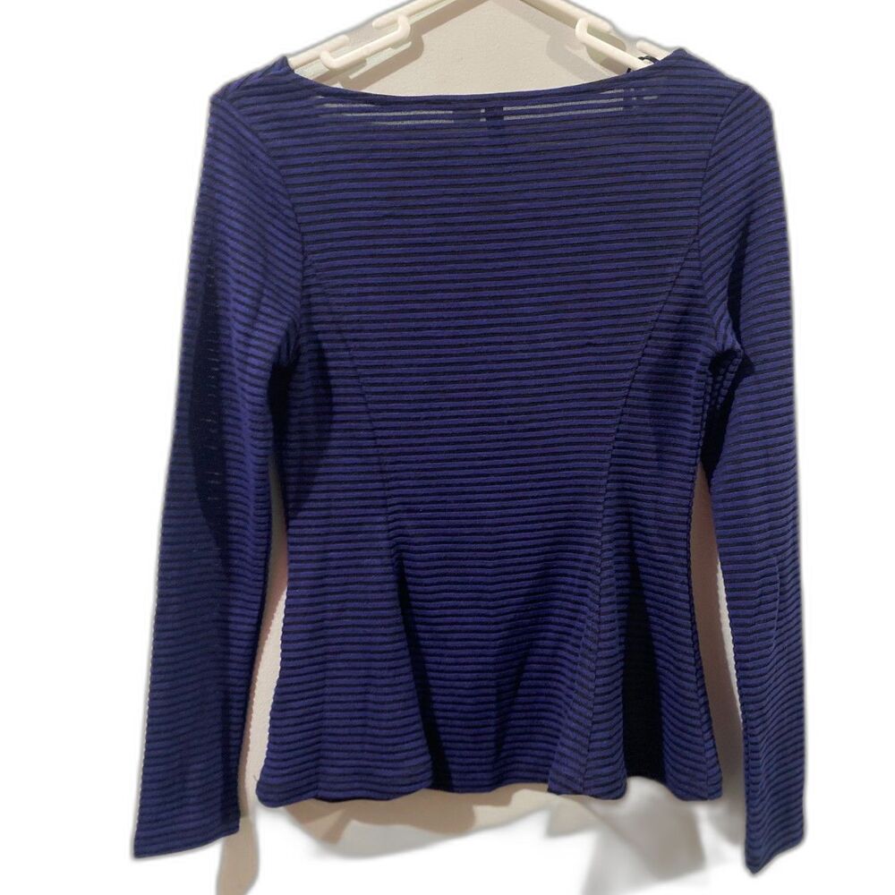 H&M Divided Peplum Top Black Blue Babydoll Long Sleeve Blouse Size Medium